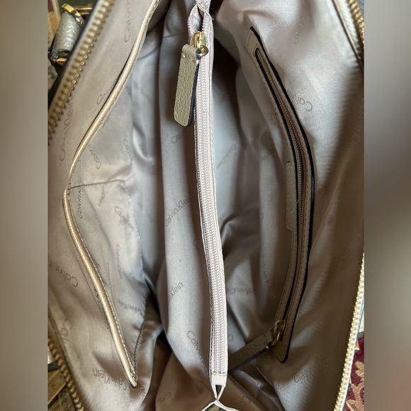 Calvin Klein Brooke leather satchel shoulder bag champagne color handbag - Picture 3 of 15